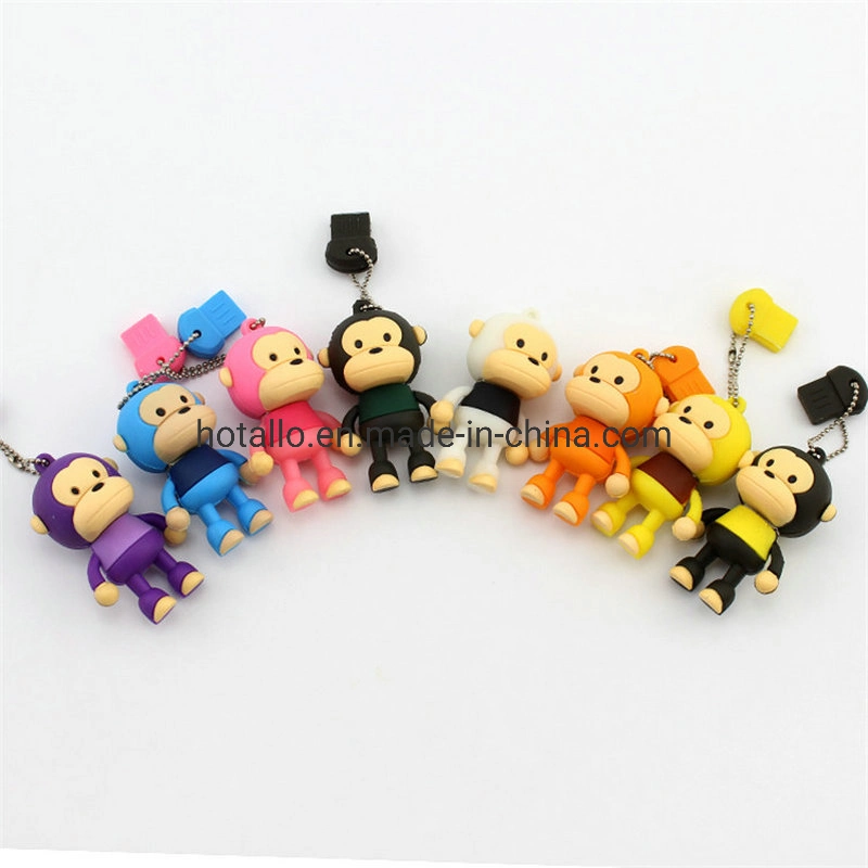 محرك أقراص Monkey USB Flash الذي يتم تغليفة غلاف الحيوان، دمية صلبة من نوع PVC محرك أقراص USB محمول حرف كارتون محرك أقراص USB محمول مخصص