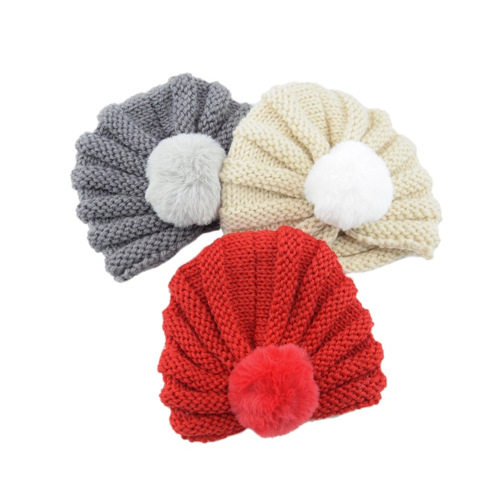 Amazon Hot Sale Fashion POM POM Winter Warm Cotton Knitted Beanie Kids Hat