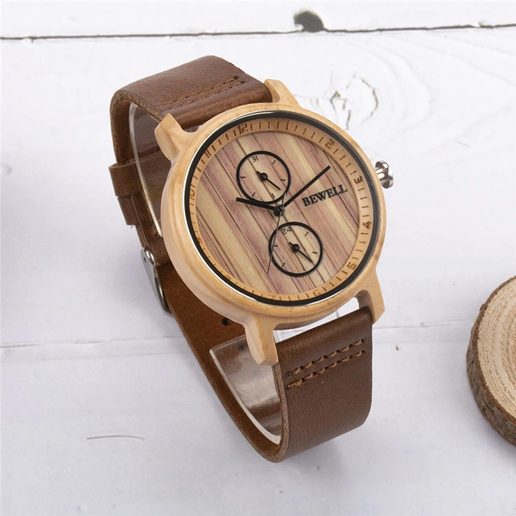 Wholesale/Supplier Personalized Gifts Multifunctional Nature Bamboo Wooden Watch with Leather Strap