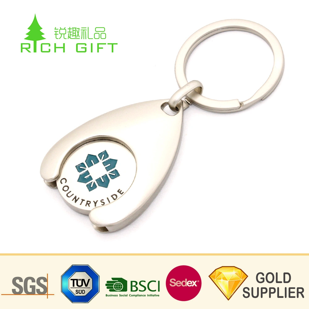 Custom Promotion Supermarket Shopping Cart Round Brass Metal Keychain Tag Trolley Coin Plastic UK Silver Color Embossed Stamping Key Holder Keyring Token Coin