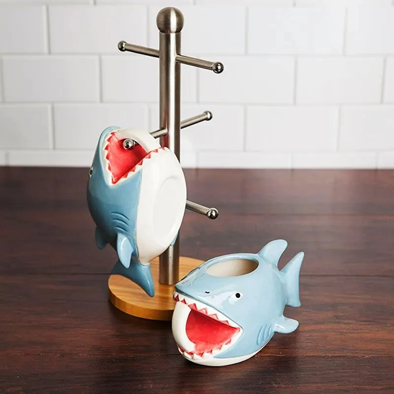 De forma personalizada de peixes Personalizado Cup crianças criativo dom Ceramic 3D Cartoon Shark caneca de café