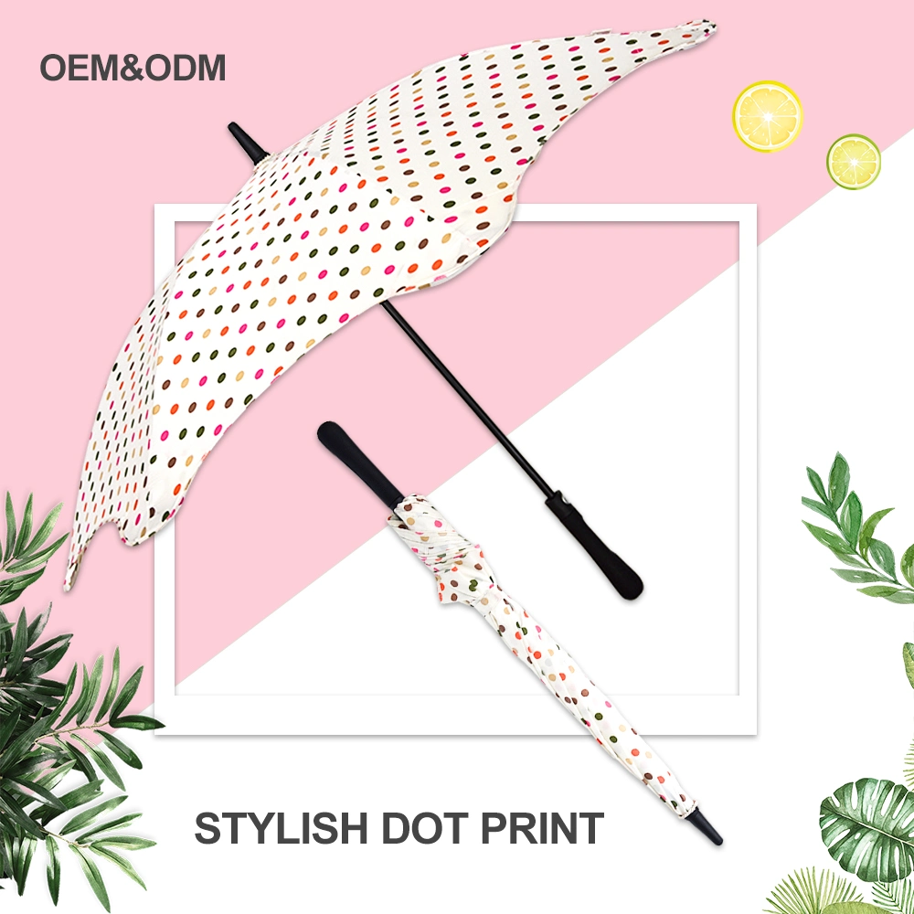 Hot Sale Shape of Lotus Leaf Polka DOT Small Fresh Dual-Use Sun Rain Protection Automatic Straight Umbrella