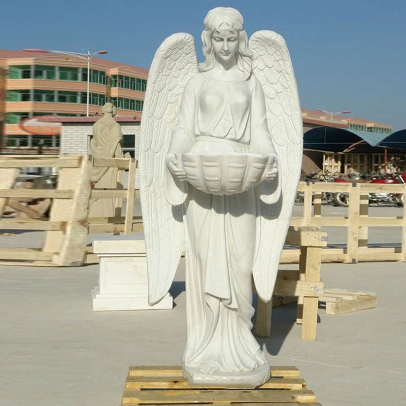 Memorial Angel Sculpture Natural Blanco mármol Angel Head Stone para Decoración del cementerio