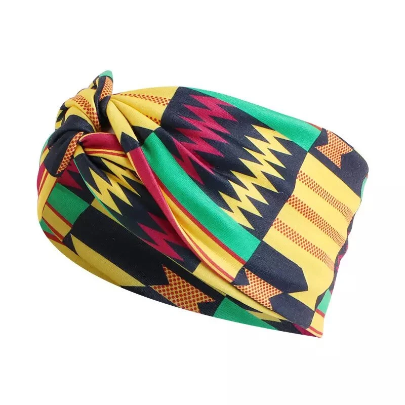 Hot Selling New Ethnic Wind Elastic Hairband Geometric Pattern Print Anti-Stress Sweat Absorbing Women's Headband