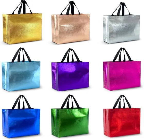 Hot Sale Shining Aluminum Laser Laminated Non Woven Holographic Fashion Reusable Party Birthday Gift Shopping Tote Bag