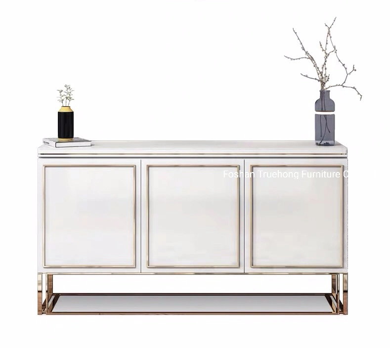 Fashion White Lacquer Console Table Hotel Public Area Furniture Custom Made Star Hotel Cabinet Furniture TV Table Stainless Steel Furniture