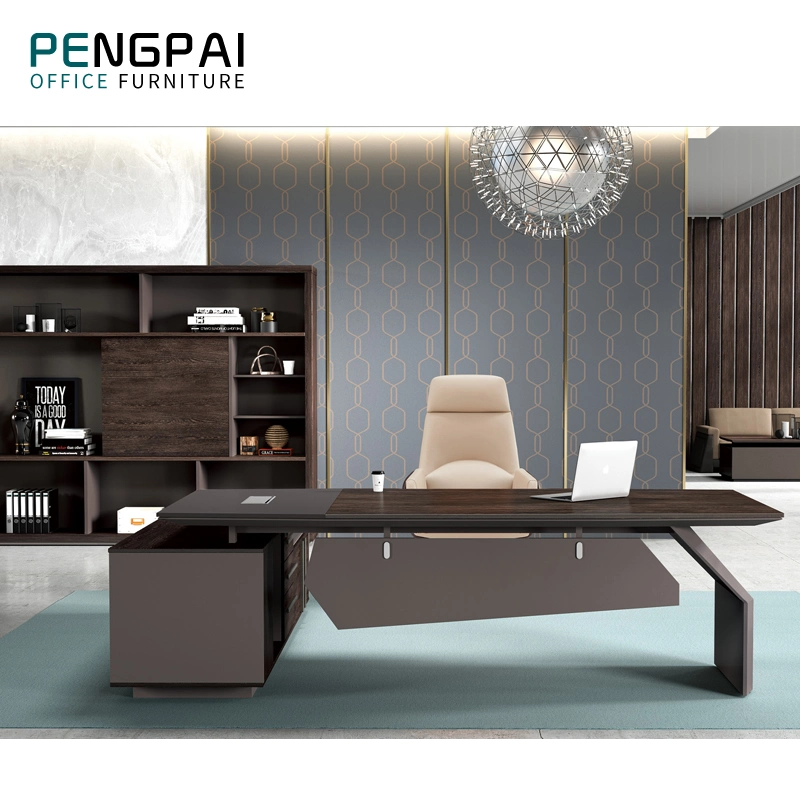 Pengpai Custom Modern L-förmigen Walnuss-Grau Holz Boss Office Executive-Schreibtisch