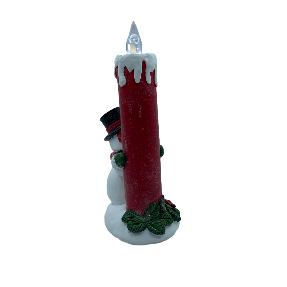 LED Resin Snowman Christmas Candle Decoration Hand Painted Flashing Light