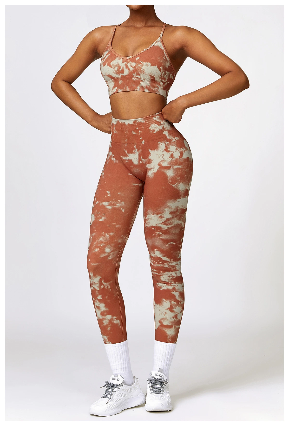 Mujer sin costuras Printed Gym Wear Bras Tops Leggings de running transpirables Ropa deportiva