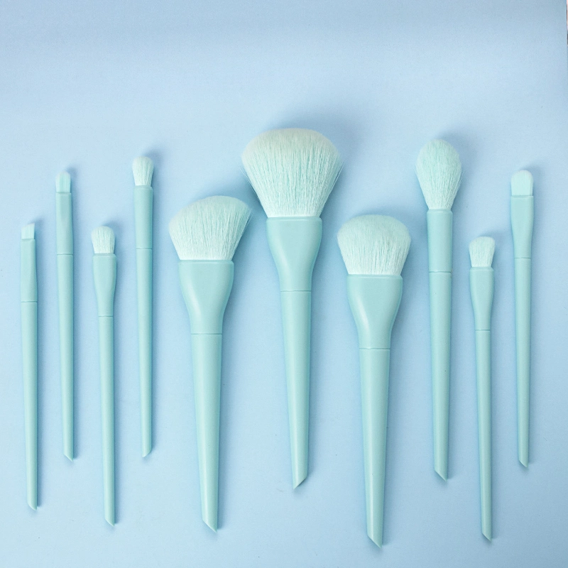 Professional 10 Pieces Blue Cosmetic Beauty Tool with Synthetic Hair Makeup Brush
