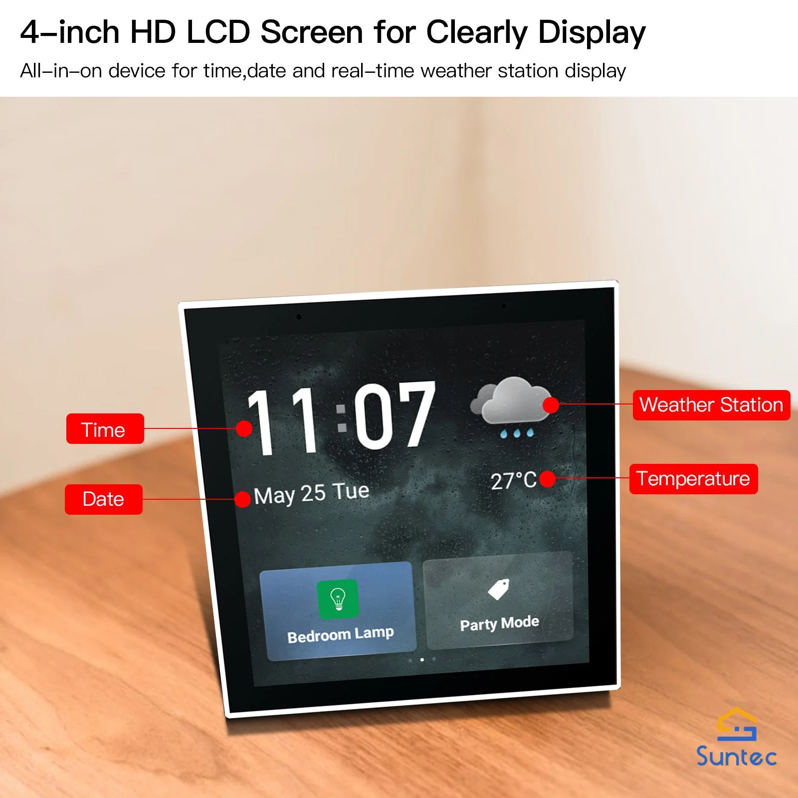 Multi-Functional Tuya Smart Central Control Screen Panel with 4 Inch LCD Display for Home Automation
