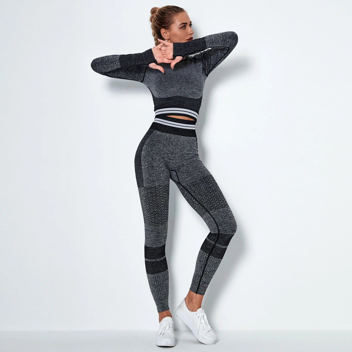 Roupas de moda feminina Leggings sem costura Roupas de ginástica de ioga de fitness Bra de portas Roupas esportivas de academia.