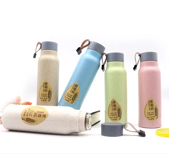 Environmentally Friendly Biodegradable Bottle Glass Wheat Straw Fiber Cup Custom Print Water Bottle