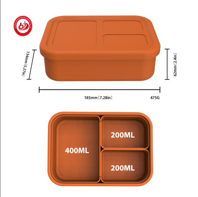 Wholesale Microwaveable Silicone Kids Children Snack Container 3 Compartment Bento Lunch Box