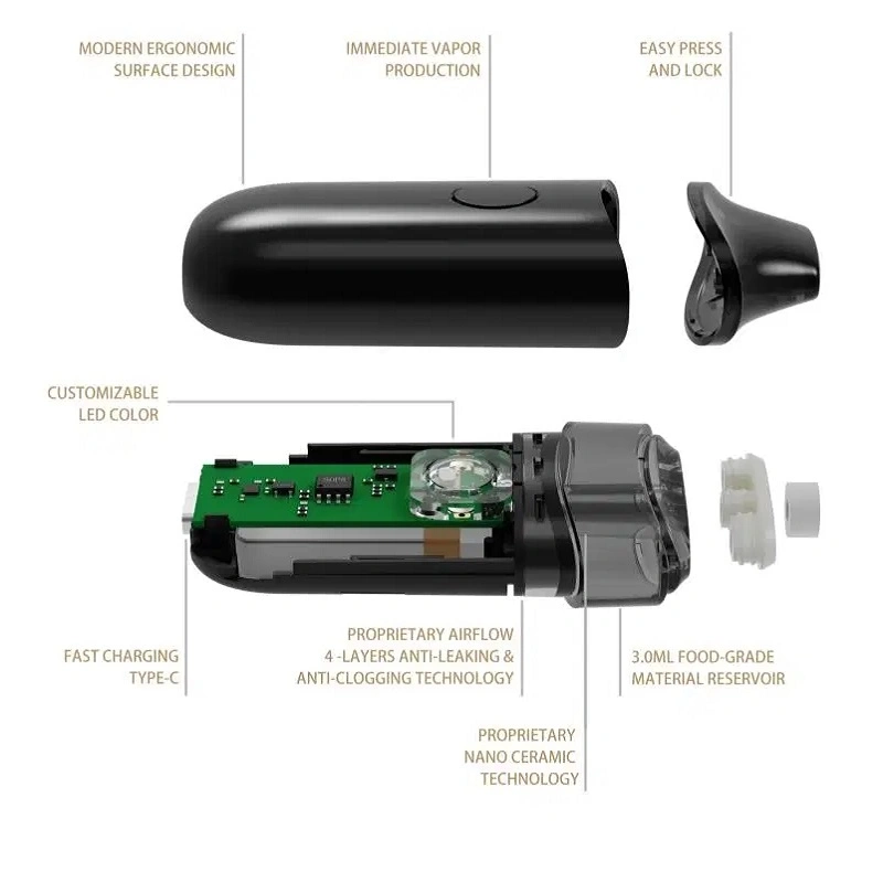 Pré-aquecimento automático da bobina cerâmica e ajuste a tensão, 3 ml, Pape descartável Caneta para óleo espesso D8 D9