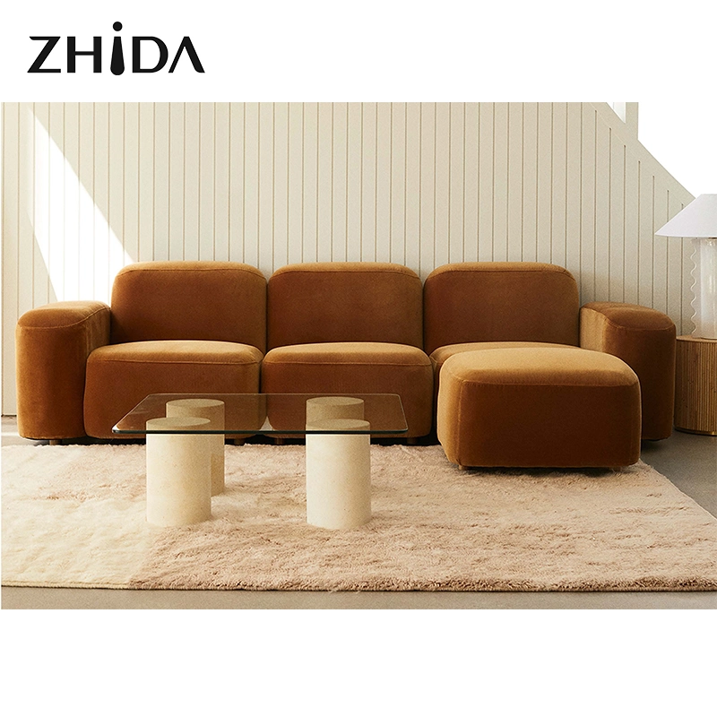 Zhida Maison Meubles Villa Salon Combinaison Coin Chaise Paresseuse Canapé Ensemble Moderne Modulaire en Velours en Forme de L Sectionnel