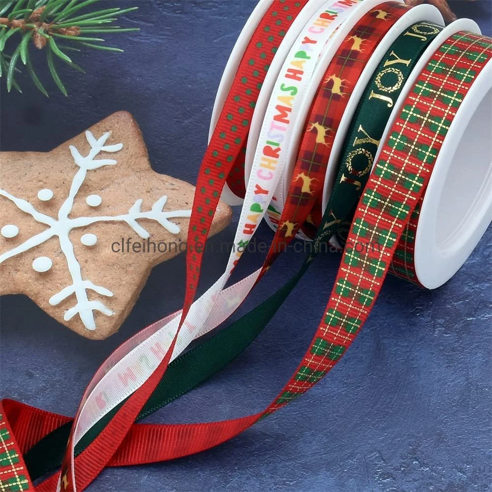 Wholesale/Supplier Factory OEM Printed Ribbon Grosgrain Satin Organza Ribbon Christmas/ Xmas Ribbon for Celebration Gift Box Packing Wrapping Decoration