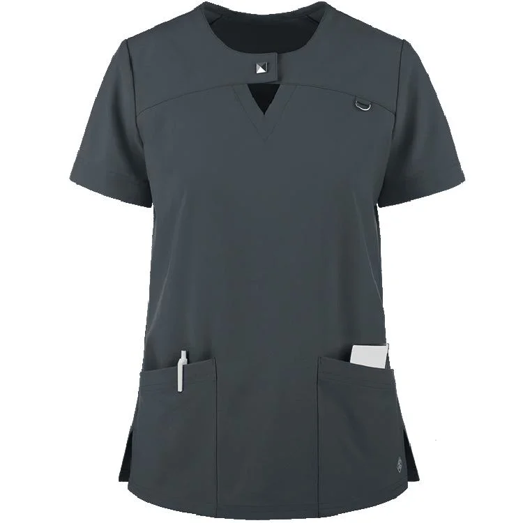 Luxury Customized Jewel Neck Medical Scrub Top Scrub Shirt with Multi-Pockets