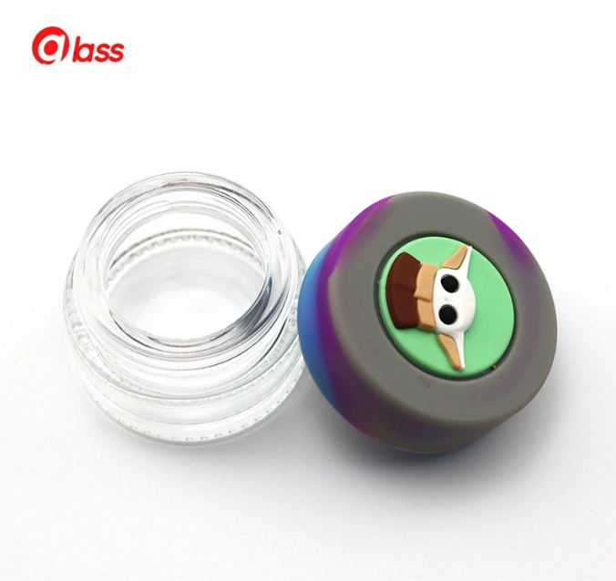 Hot Selling 3ml Glass Cigarette Paste Bottle with Doll Pattern Silicone Cap Smoking Cream Box