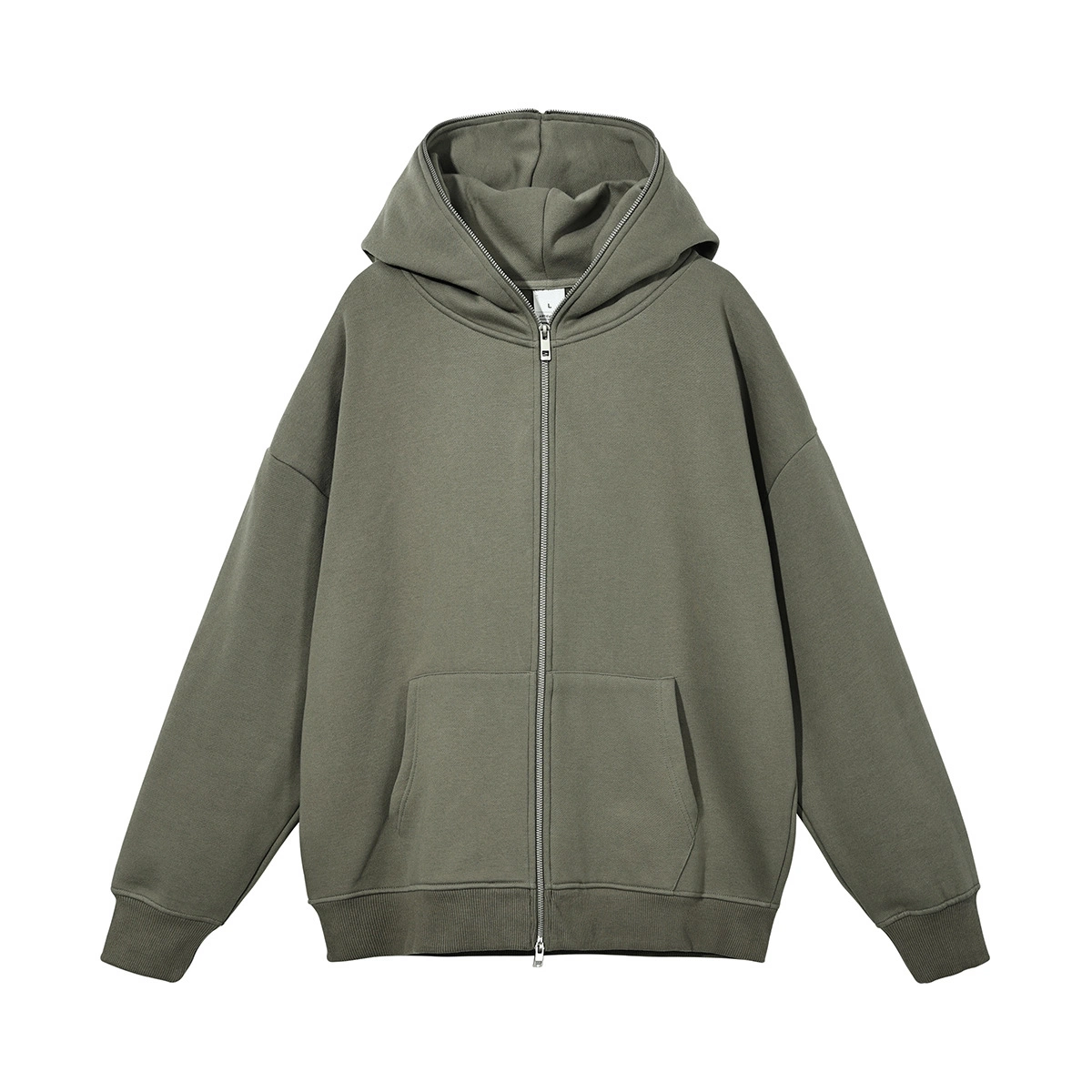 Two Way Zipper Fleece Puff Print Grey Drop Shoulder Cotton 600 GSM Y2K Full Zip up Zipup Hoodie Custom Oversize Brown Blank