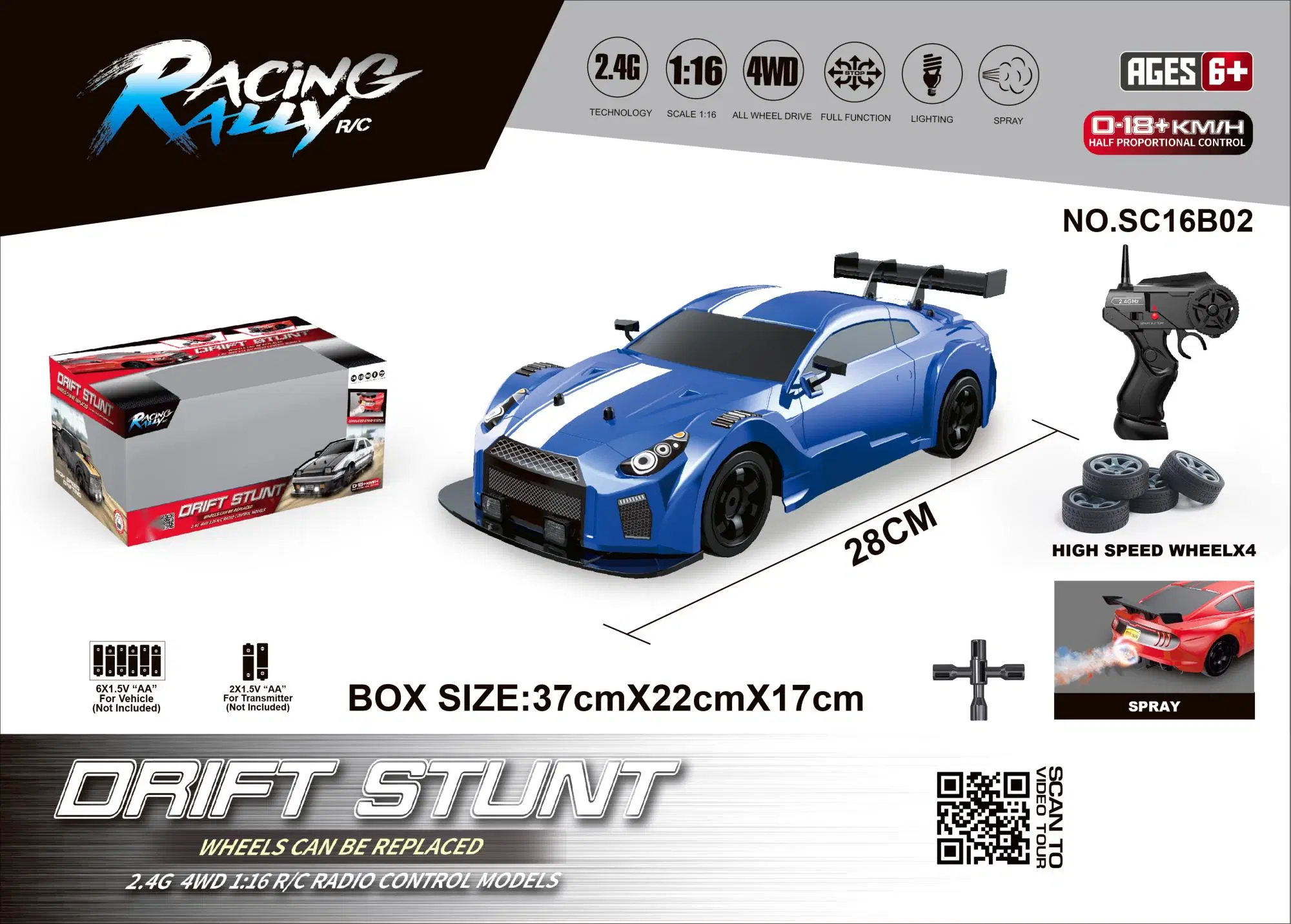 2022 New Product 1: 16 Simulation 4WD Drift Car Sc16b01 Window Box Without Power 2.4GHz LED Light Smoke Function 4 Wheel Drive Drift Performance