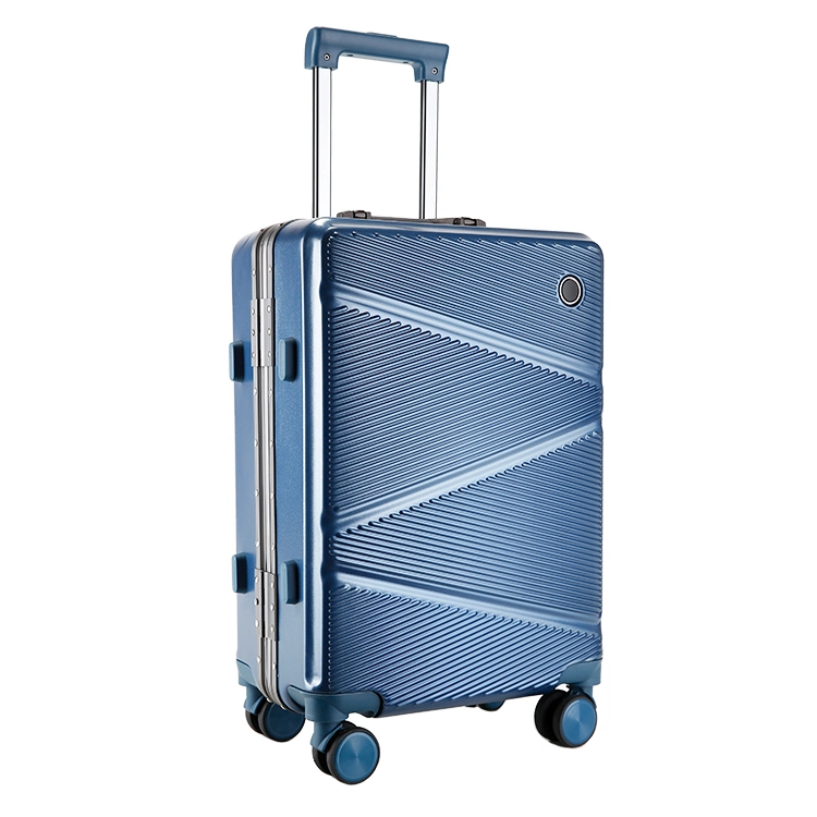 Blue Ray Striped Aluminum Frame Box Sliver Tsa Lock Luggage Trolley Sets Travel Bags Hand Hard Shell Luggage