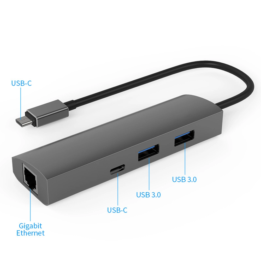 Высокоскоростной 4-портовый концентратор USB-C 5 гбит/с с Gigabit Ethernet