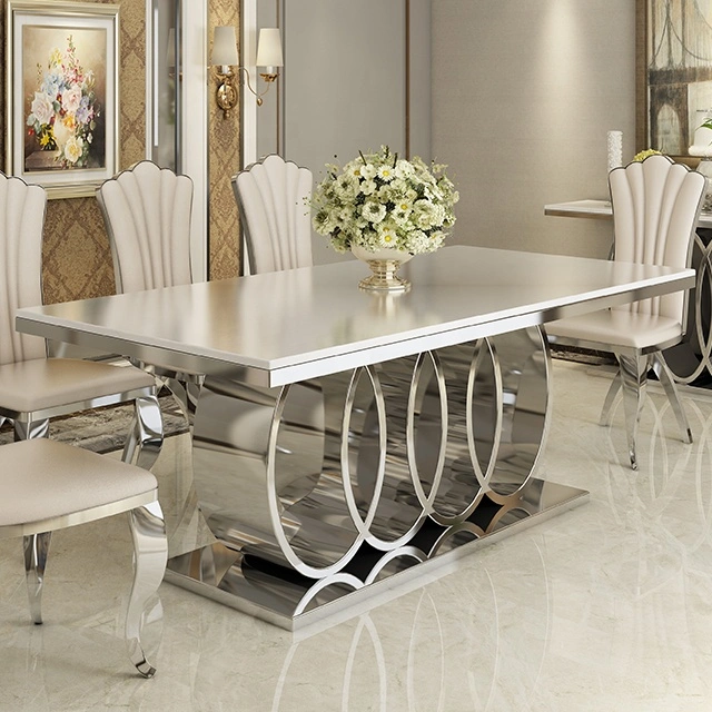 Marble Top with Stainless Steel Legs Dining Table Furniture with Popular Dining Chair