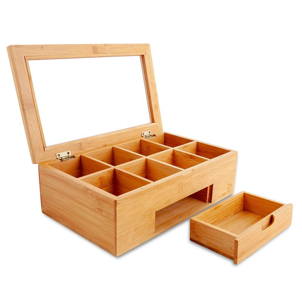 High Quality Eco Friendly Custom Wooden Tea Box with Glass Lid