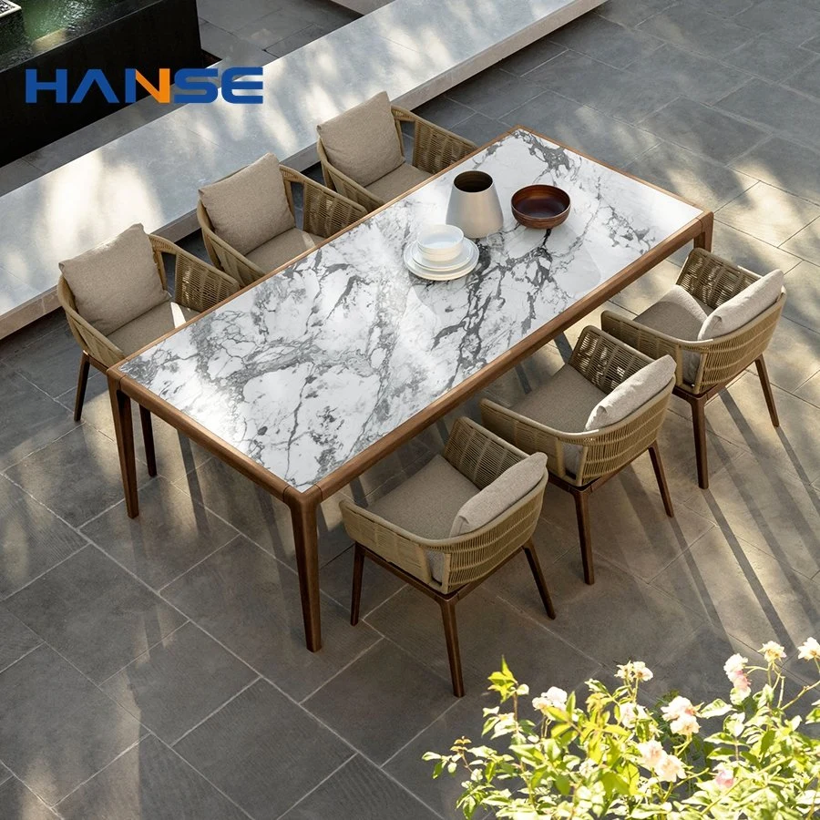 Eco-Friendly Furniture Wood Plastic Composite Dining Table Set for Outdoor Restaurant 6 Seaters