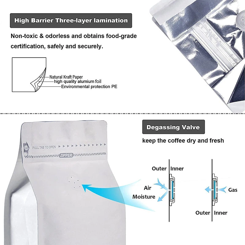أكياس تغليف قهوة مغلقة مطبوعة بشكل خاص بالجملة مع صمام