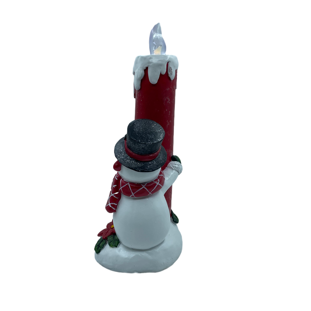 LED Resin Snowman Christmas Candle Decoration Hand Painted Flashing Light
