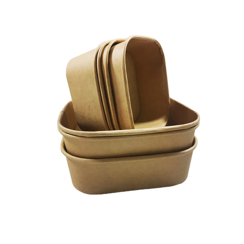 Disposable Biodegradable Food Packaging Takeaway Kraft Paper Salad Bowl with Bowl Lid