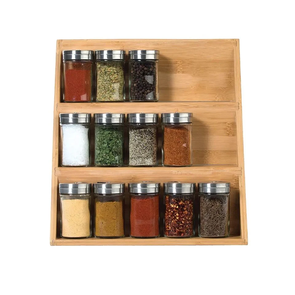 Bamboo Spice Rack Shelf-Versatile 3 Tier Standing Pantry Shelf for Kitchen Storage