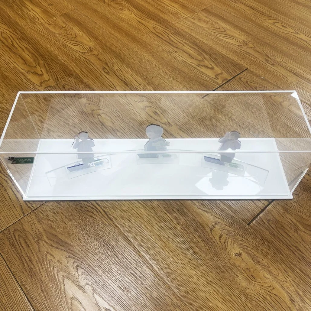 Caja de almacenamiento cuadrada con base blanca para rack de pantalla transparente acrílica