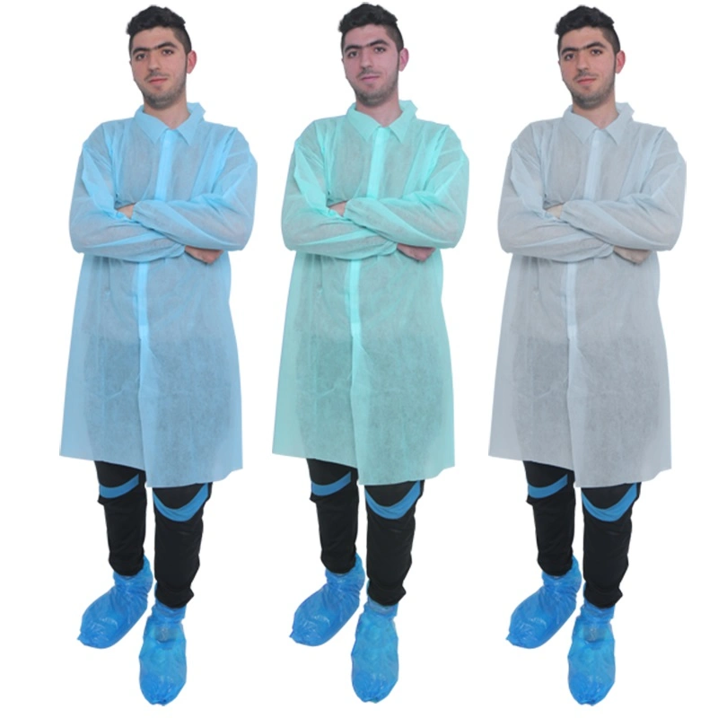 Dark Blue Polypropylene Non-Woven PP Visitor Garment Lab Coat with Velcro 30GSM