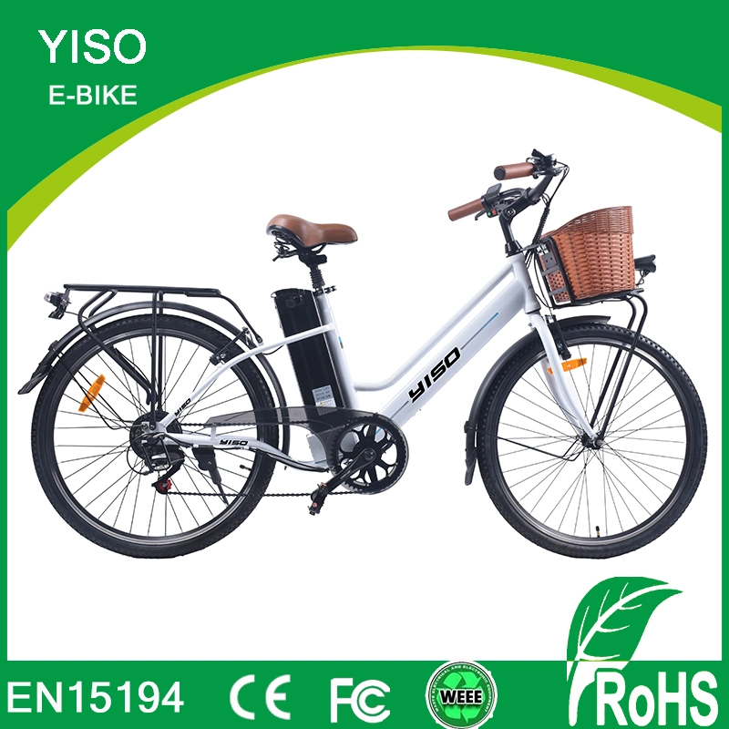 36V 250W aço barato Branco Velocidade Variável Cidade da cesta E Bike para mulher