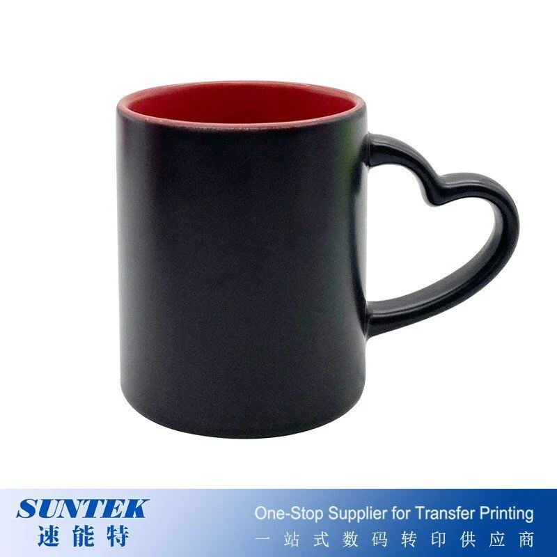 Milchglas herzförmiger Griff Magic Cup 11oz Sublimation Blank Kaffee Keramikbecher