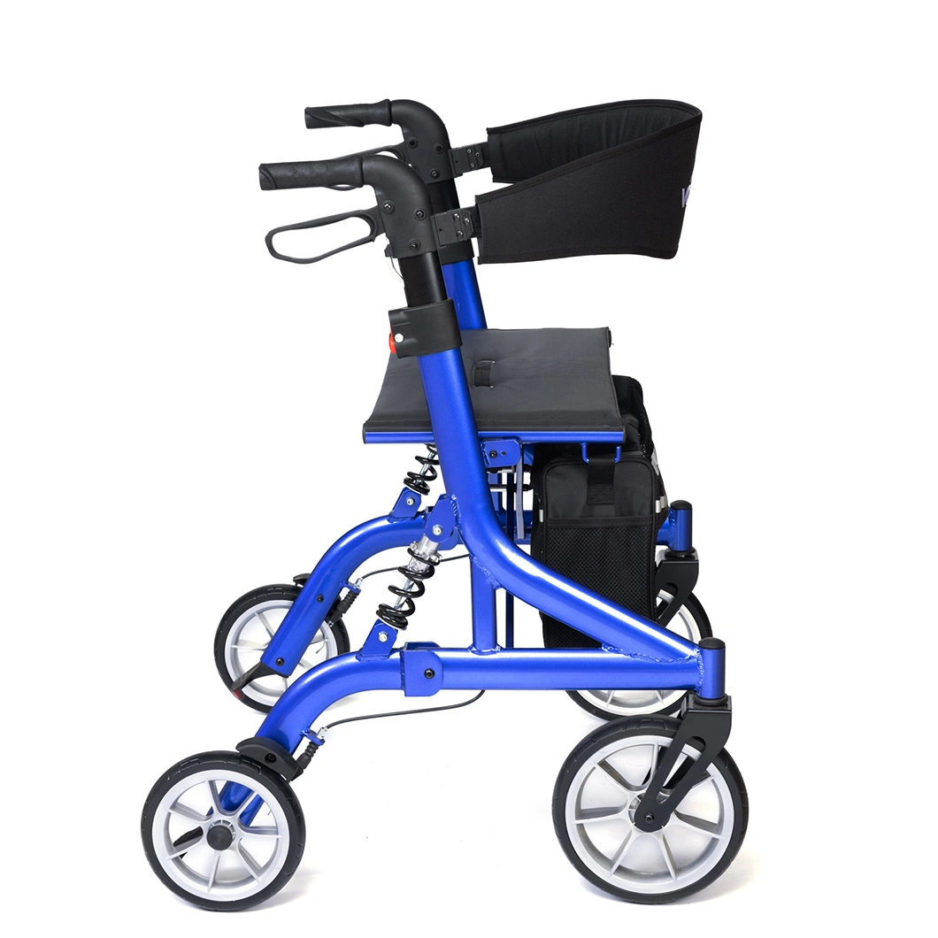 Heavy Duty 450 Lbs Indoor Outdoor Daily Use Blue Mobility Folding Rollator Walker with Comfort Handles