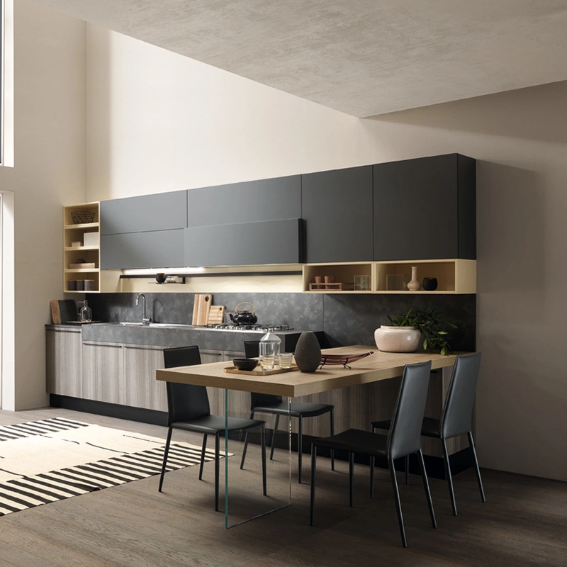 AIS de estilo europeo moderno muebles modulares de alta calidad personalizado Establezca Laca Negra en forma de L gabinetes de cocina con fregadero