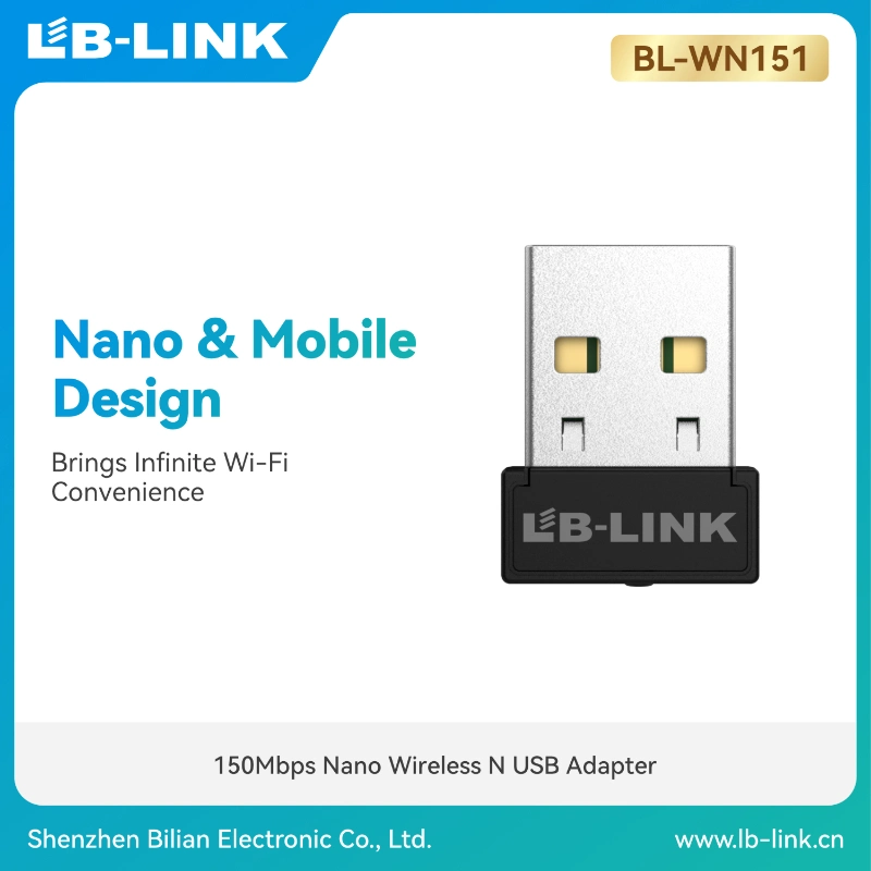 محول USB لاسلكي Nano Nano BL-WN151 Lb-link BL-WN151 ODM بسرعة 150 ميجابت في الثانية من Realtek Mediatek مجموعة شرائح Mini WiFi Adatper هوائي داخلي Nano Mobile Design