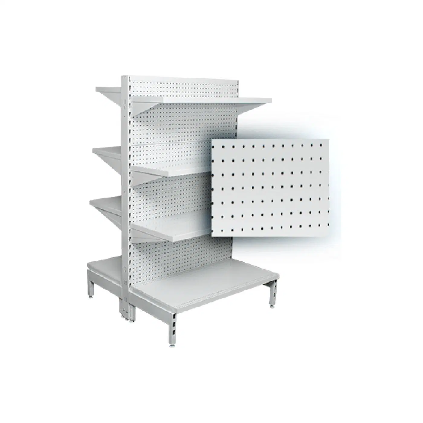Metal Supermarket Shelf with Perforated Panel for Commercial Use