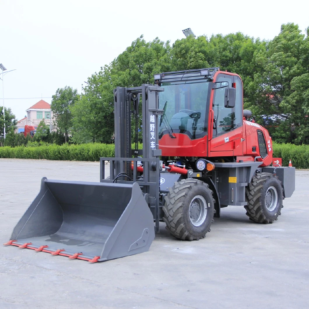 Forquilha todo-o-terreno todo-o-terreno de 3,5 toneladas com rodas e preço reduzido Empilhadeiras empilhadeiras CE lida Engine Forklift Factory Direct Sales Com carregador de balde