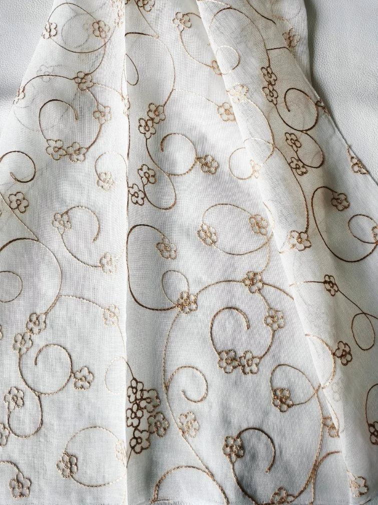 Button Flower Design Dolly Sheer Embroidered Curtain