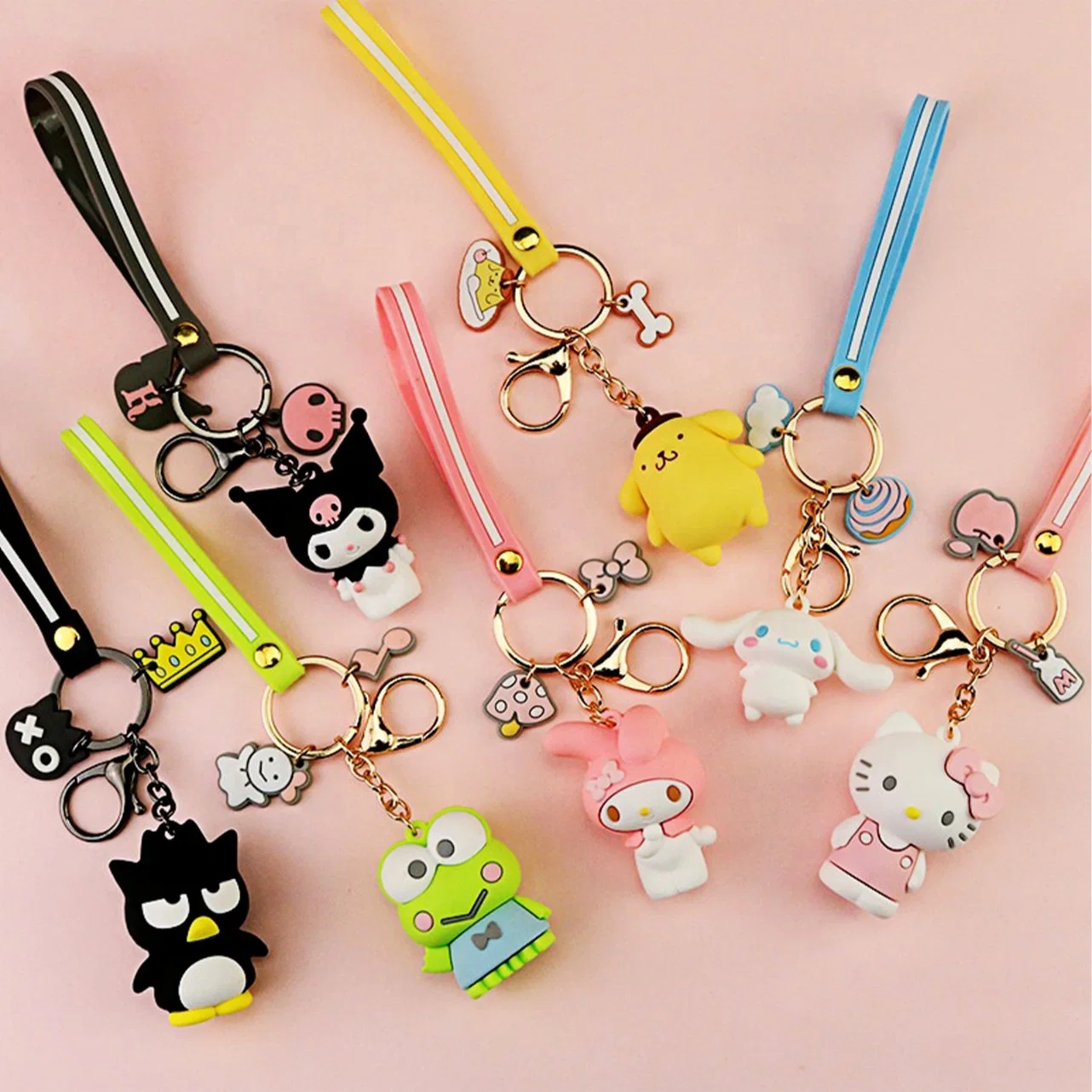 Gros porte-clés en PVC avec breloque mignonne Kawaii Mymelody Kuromi Cinnamoroll Pompom Purin Hello Kitty Sanrio. Parfait pour les filles.