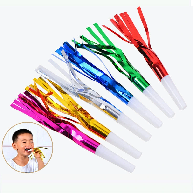 Blow Horns Party Favors Noisemakers Fringed Birthday Noise Maker Metallic Party Blowers