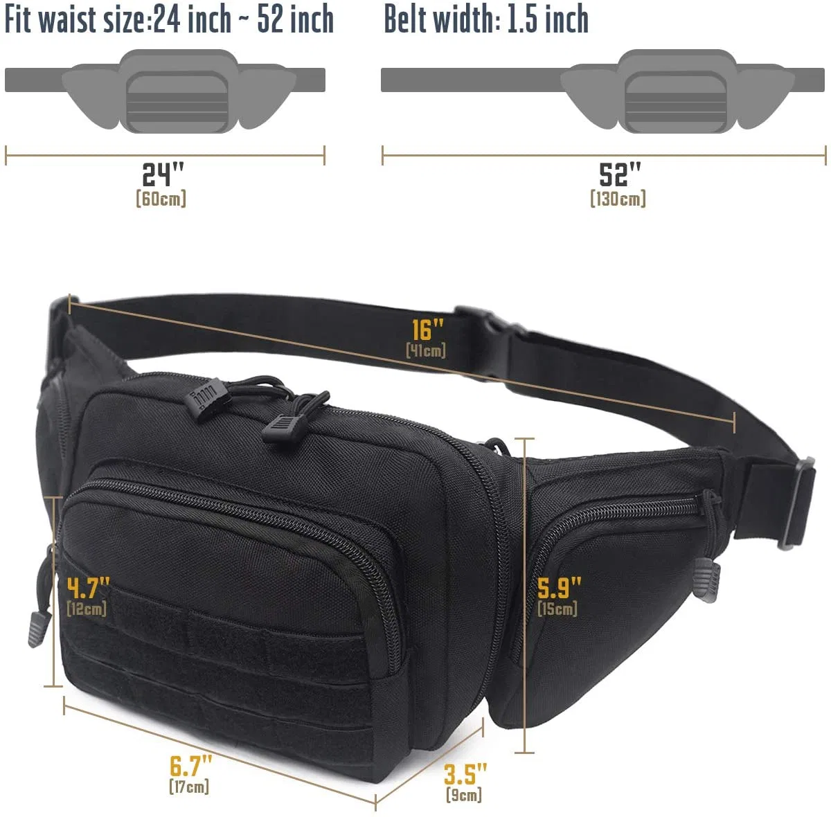 Saco de arma Fanny Pack oculto, saco de transporte oculto para esconderiçar saco de transporte para transporte Mens