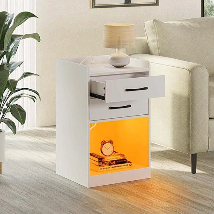 Home Furniture Modern Customization Storage Bedroom Furniture Melamine Bedside Table Nightstand with Charging Station