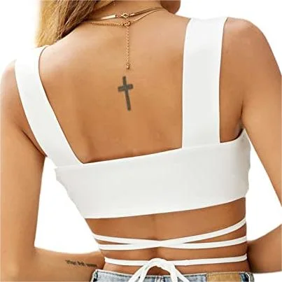 2023 Hot Sale Women's Sexy Warp V Neck Sleeveless Crop Top Criss Cross Tie Back Backless Camis White Small Tank Top