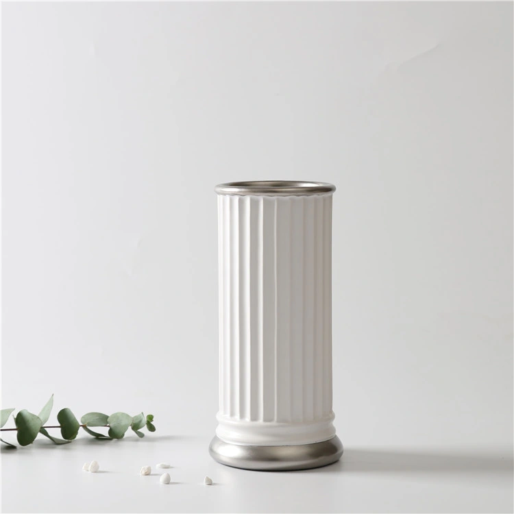 Elegance Matte White Wedding Porcelain Vases with Gold Silver Rim